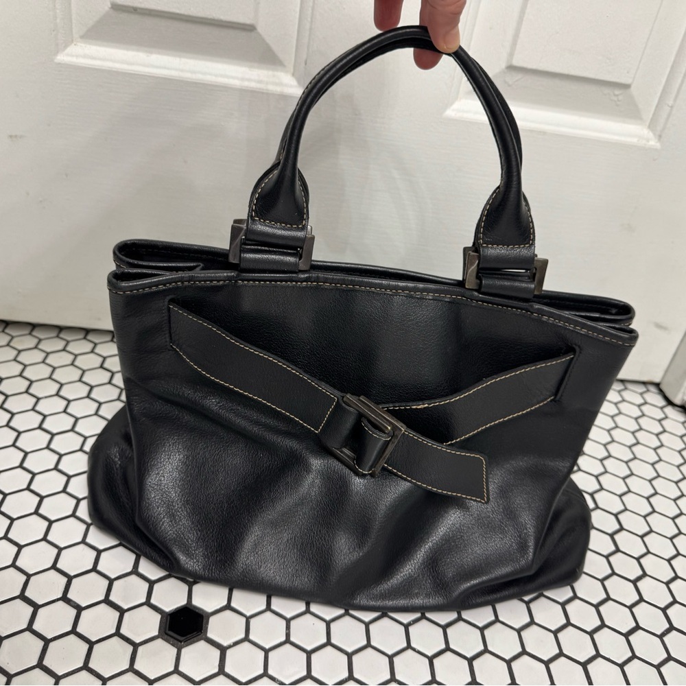 Longchamp Black Leather Handbag totebag with buckle